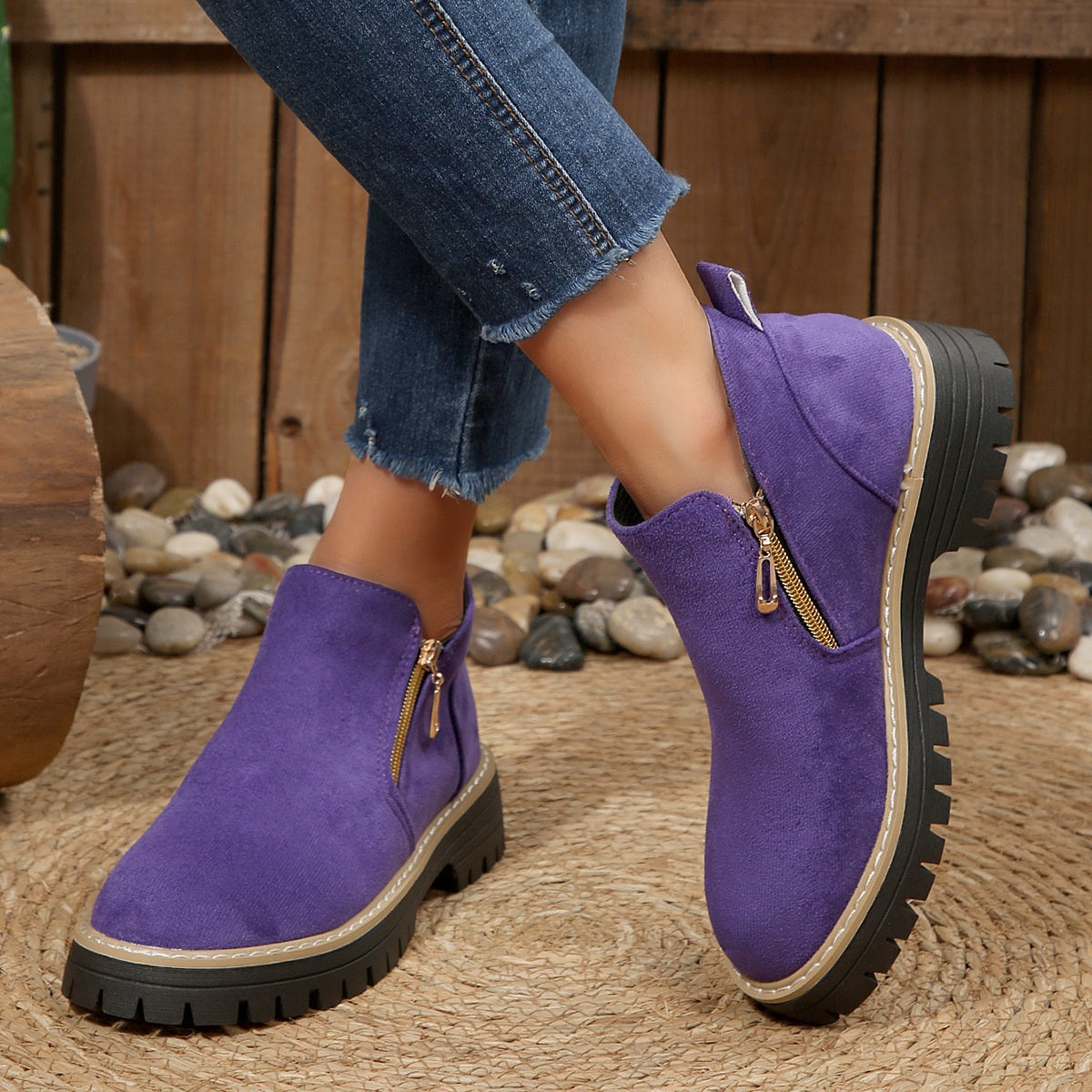 Bottines Suède Femme – Fermeture Éclair Automne/Hiver