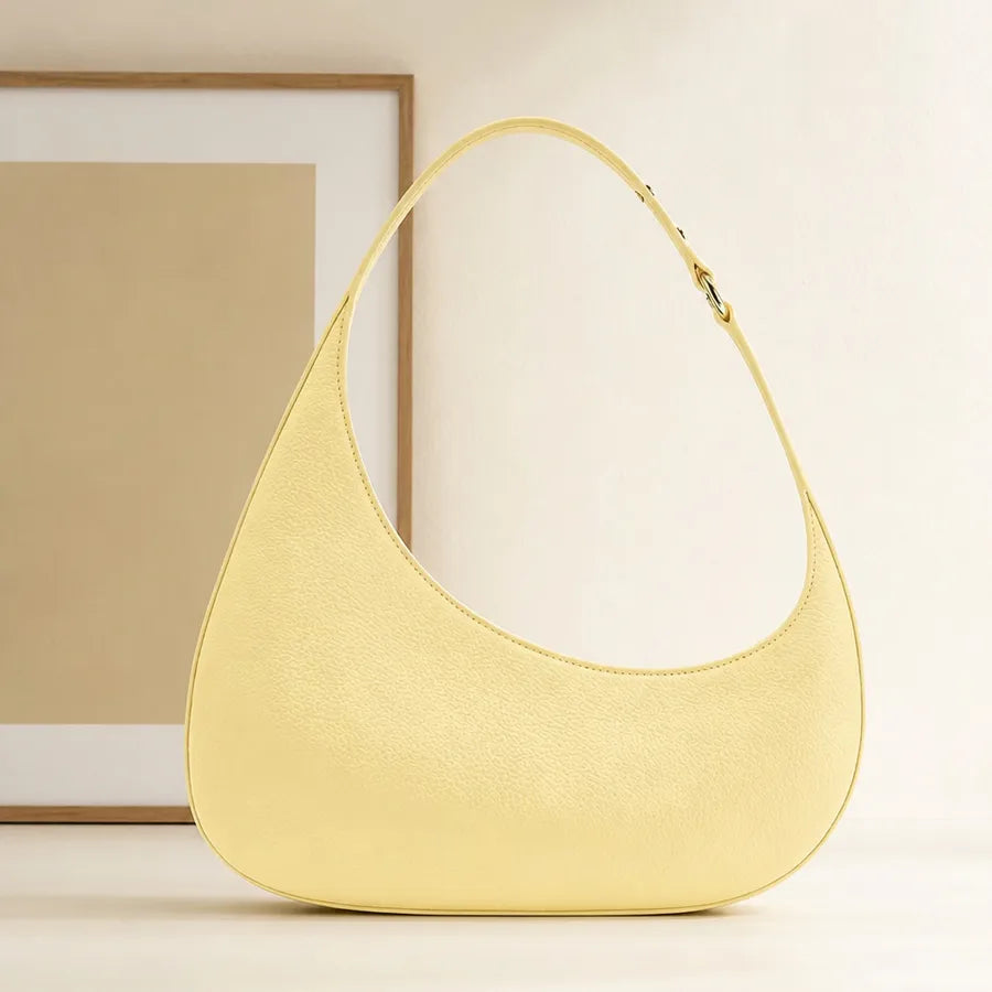 Oval Shoulder Bag with Curved Handle in Beige | BTendance