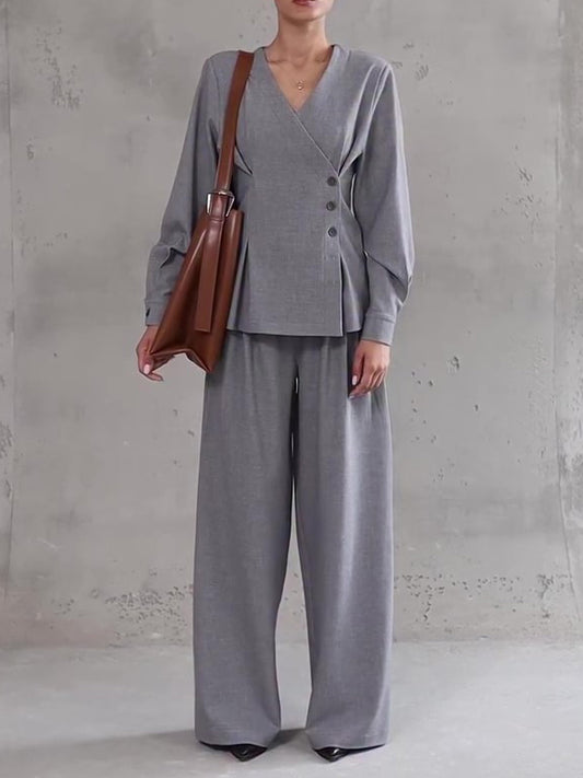 Ensemble gris clair chic à col V