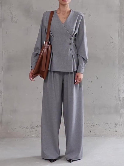 Ensemble gris clair chic à col V
