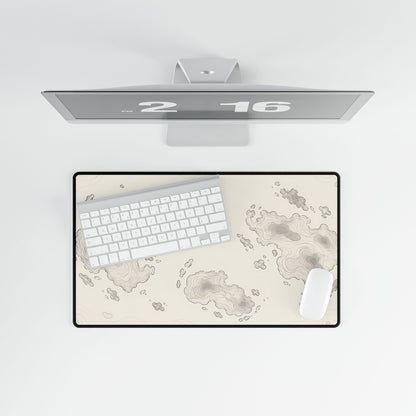 Neutral Topographic Desk Mat, 23.6 × 13.8 in, overhead computer desk mockup.