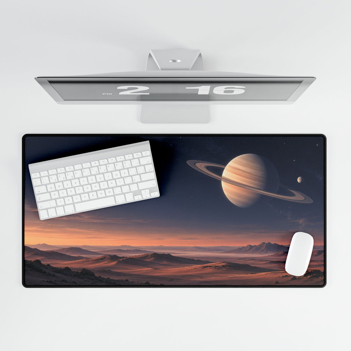 Saturn Dawn Space Desk Mat - Large overhead computer setup | BTendance