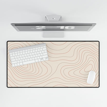 Terracotta Topographic Desk Mat, 31.5 × 15.5 in, overhead computer desk mockup.