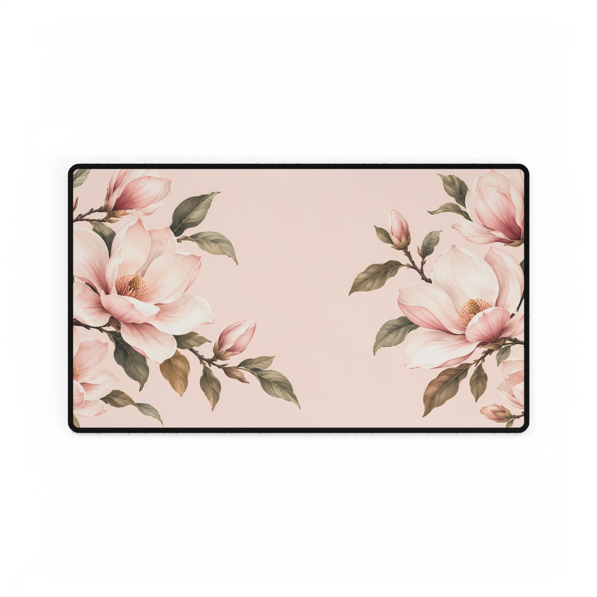Blush Pink Magnolia Desk Mat, 23.6 × 13.8 in, flat front view.