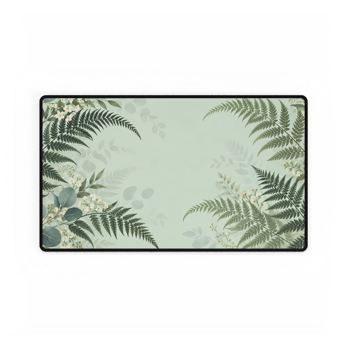 Fern & Eucalyptus Desk Mat, 23.6 × 13.8 in, flat front view.