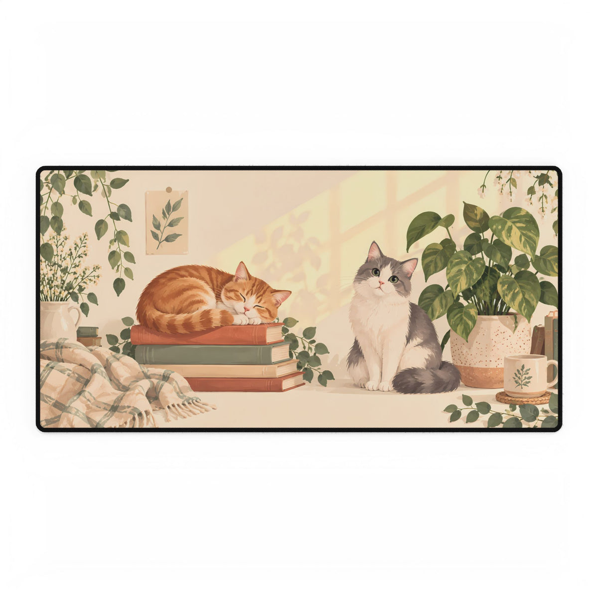 Reading Nook Cats Desk Mat, 31.5 × 15.5 in, flat front view.