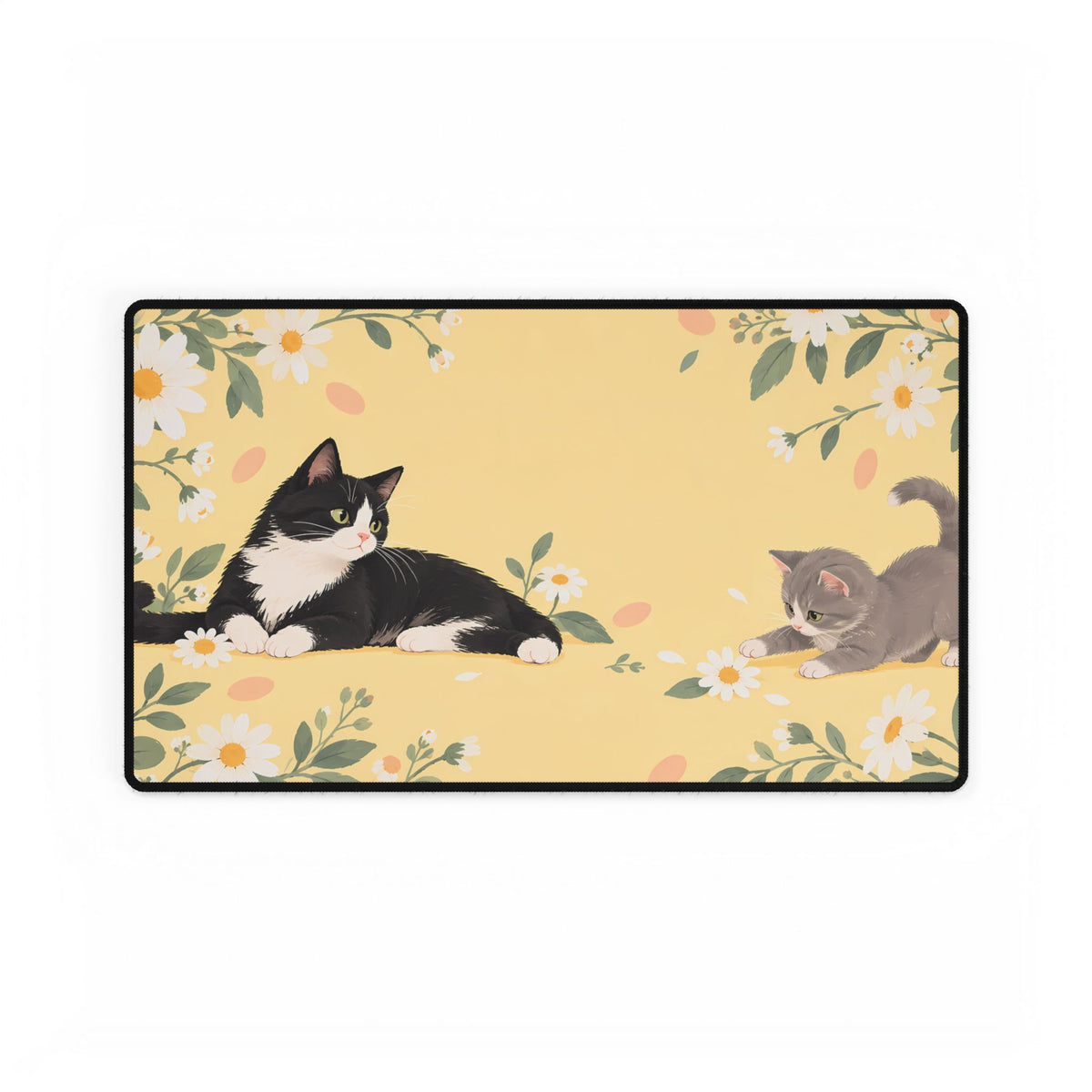 Daisy Cats Desk Mat, 23.6 × 13.8 in, flat front view.