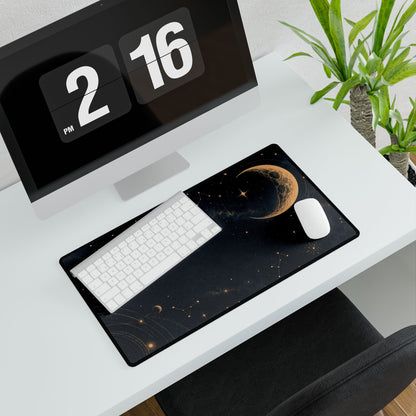 Lunar Gold Space Desk Mat - Medium angled computer and plant setup | BTendance