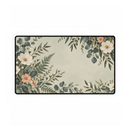 Sage Floral Desk Mat, 23.6 × 13.8 in, flat front view.