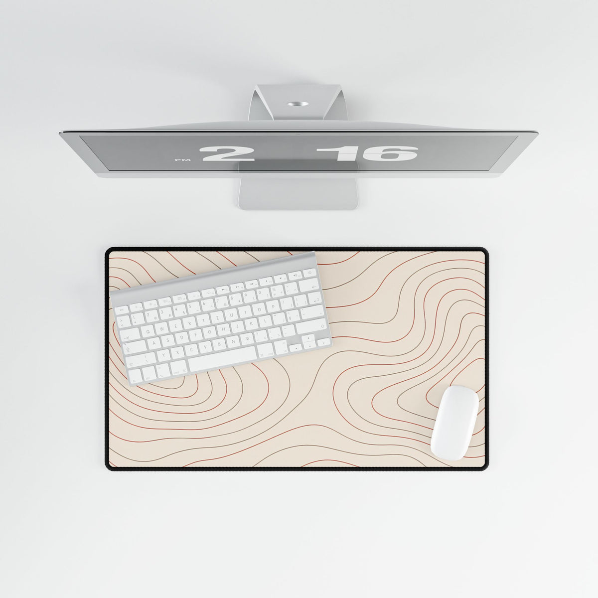 Terracotta Topographic Desk Mat, 23.6 × 13.8 in, overhead computer desk mockup.