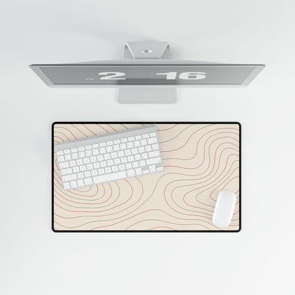 Terracotta Topographic Desk Mat, 23.6 × 13.8 in, overhead computer desk mockup.