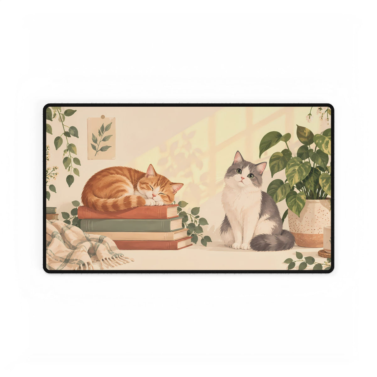 Reading Nook Cats Desk Mat, 23.6 × 13.8 in, flat front view.