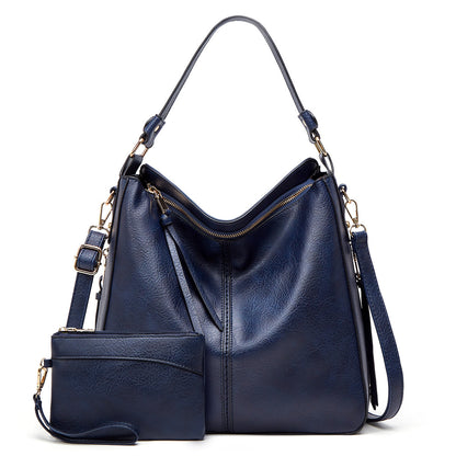 Hobo Shoulder Bag with Pouch – Adjustable Strap — Blue, front view | BTendance