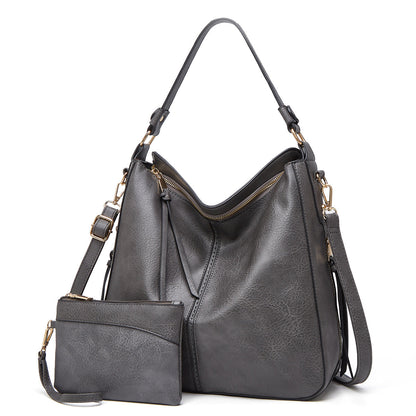 Hobo Shoulder Bag with Pouch – Adjustable Strap — Grey, front view | BTendance