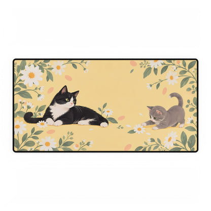 Daisy Cats Desk Mat, 31.5 × 15.5 in, flat front view.
