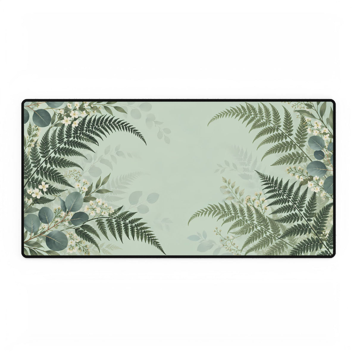 Fern & Eucalyptus Desk Mat, 31.5 × 15.5 in, flat front view.