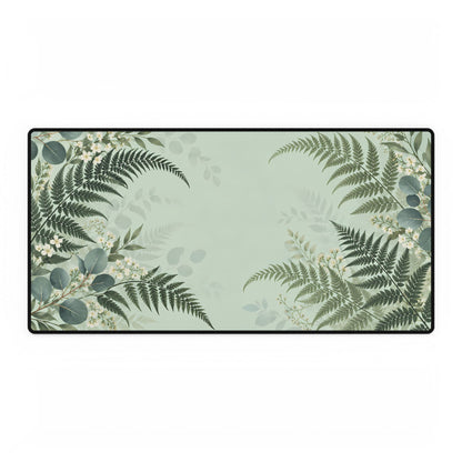 Fern & Eucalyptus Desk Mat, 31.5 × 15.5 in, flat front view.