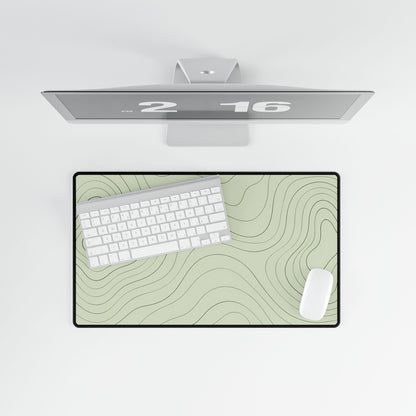 Sage Green Topographic Desk Mat, 23.6 × 13.8 in, overhead computer desk mockup.