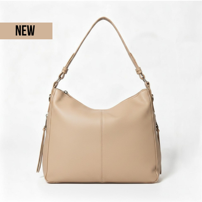 Hobo Shoulder Bag – Curved Shape and Adjustable Strap — Beige, front view | BTendance