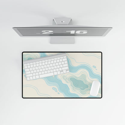 Coastal Blue Topographic Desk Mat, 23.6 × 13.8 in, overhead computer desk mockup.