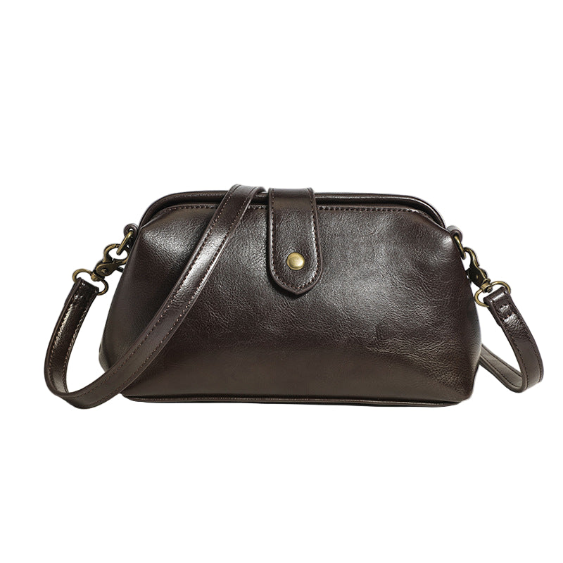 Vintage Crossbody Bag – Snap-Top Frame — Chocolate, front view | BTendance