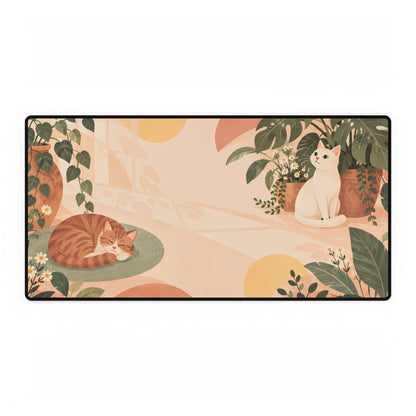 Peach Cat Garden Desk Mat, 31.5 × 15.5 in, flat front view.
