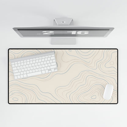 Ivory Topographic Desk Mat, 31.5 × 15.5 in, overhead computer desk mockup.