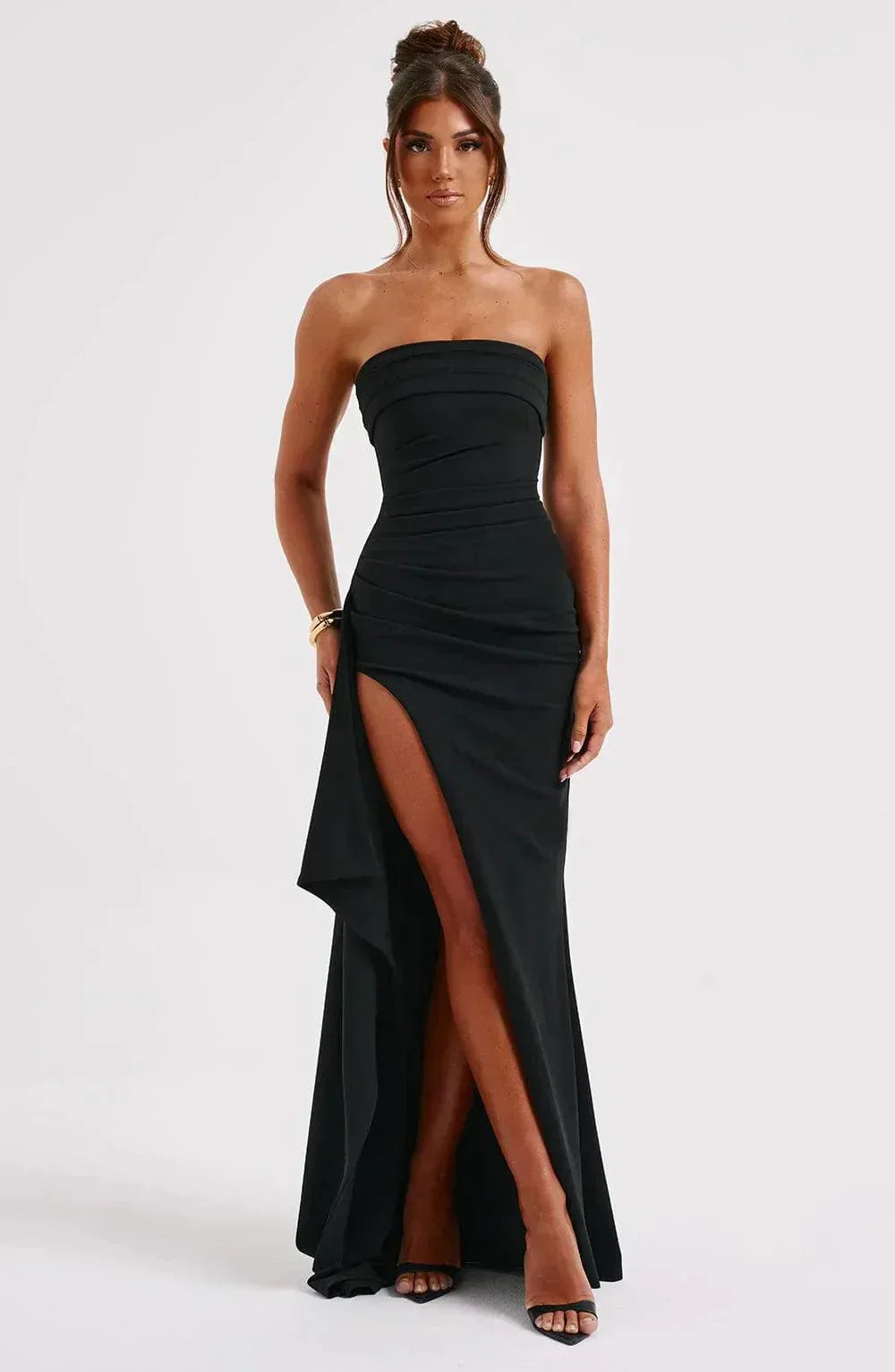 Variant image for Women's Evening Gown Black Size M Polyester Strapless Thigh-High Slit-1