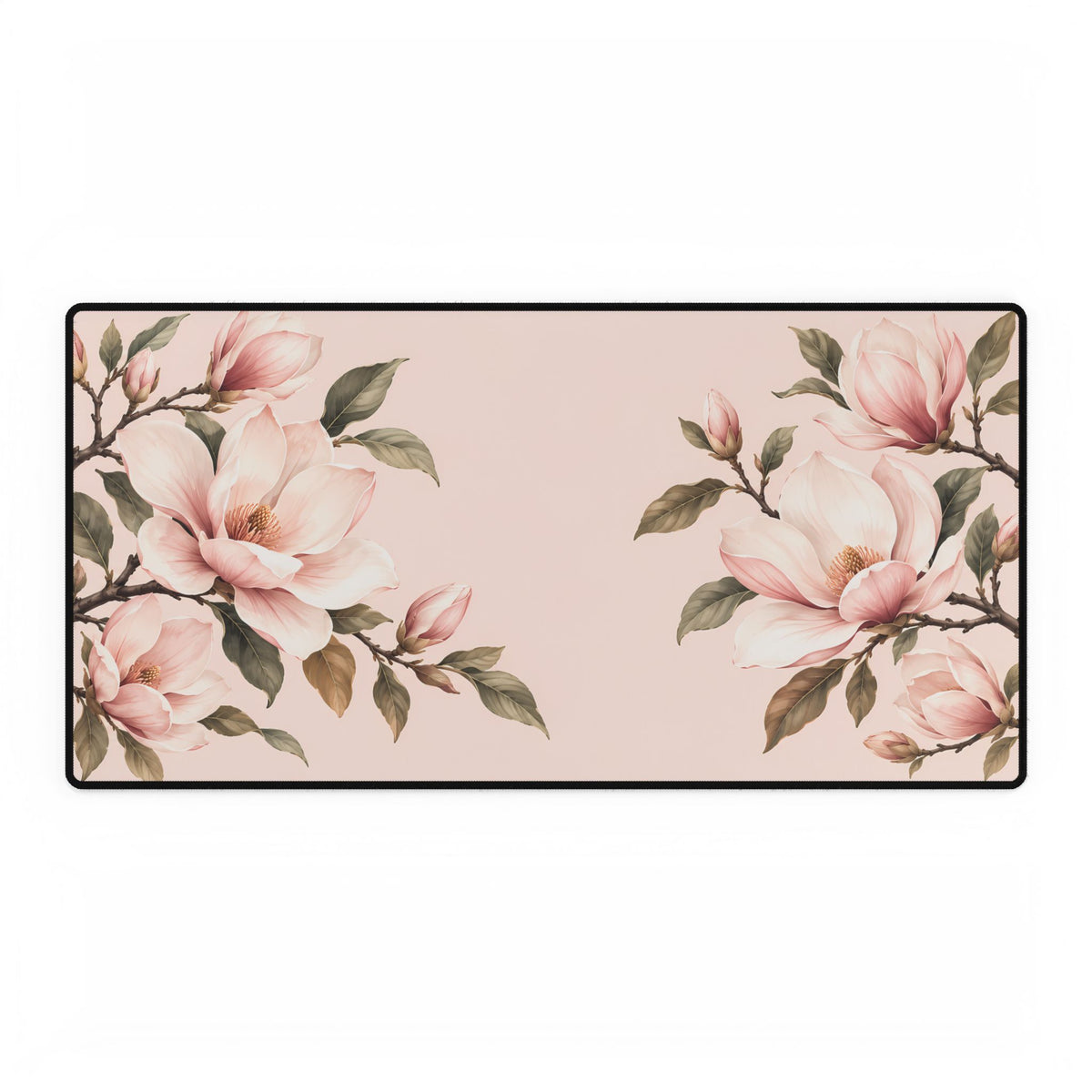 Blush Pink Magnolia Desk Mat, 31.5 × 15.5 in, flat front view.