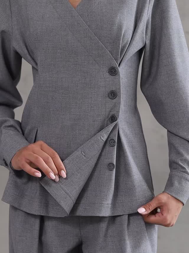 Ensemble gris clair chic à col V
