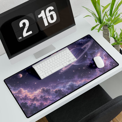 Pastel Stardust Space Desk Mat - Large angled computer and plant setup | BTendance