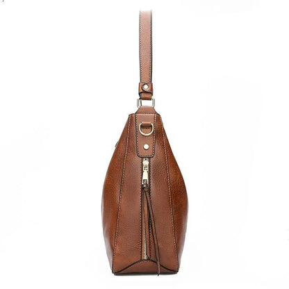Hobo Shoulder Bag with Pouch – Adjustable Strap — Brown, side view | BTendance