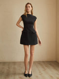 Women's Mini Dress Black Polyester with Pocket-1