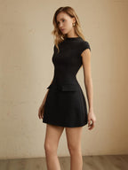 Women's Mini Dress Black Polyester with Pocket-2