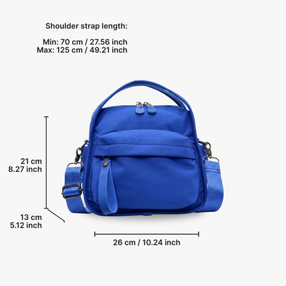Multi-Pocket Crossbody Bag – Monceau Adjustable Strap — Navy Blue, measurements | BTendance