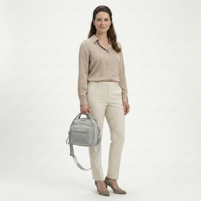 Multi-Pocket Crossbody Bag – Monceau Adjustable Strap — Grey, crossbody outfit styling | BTendance