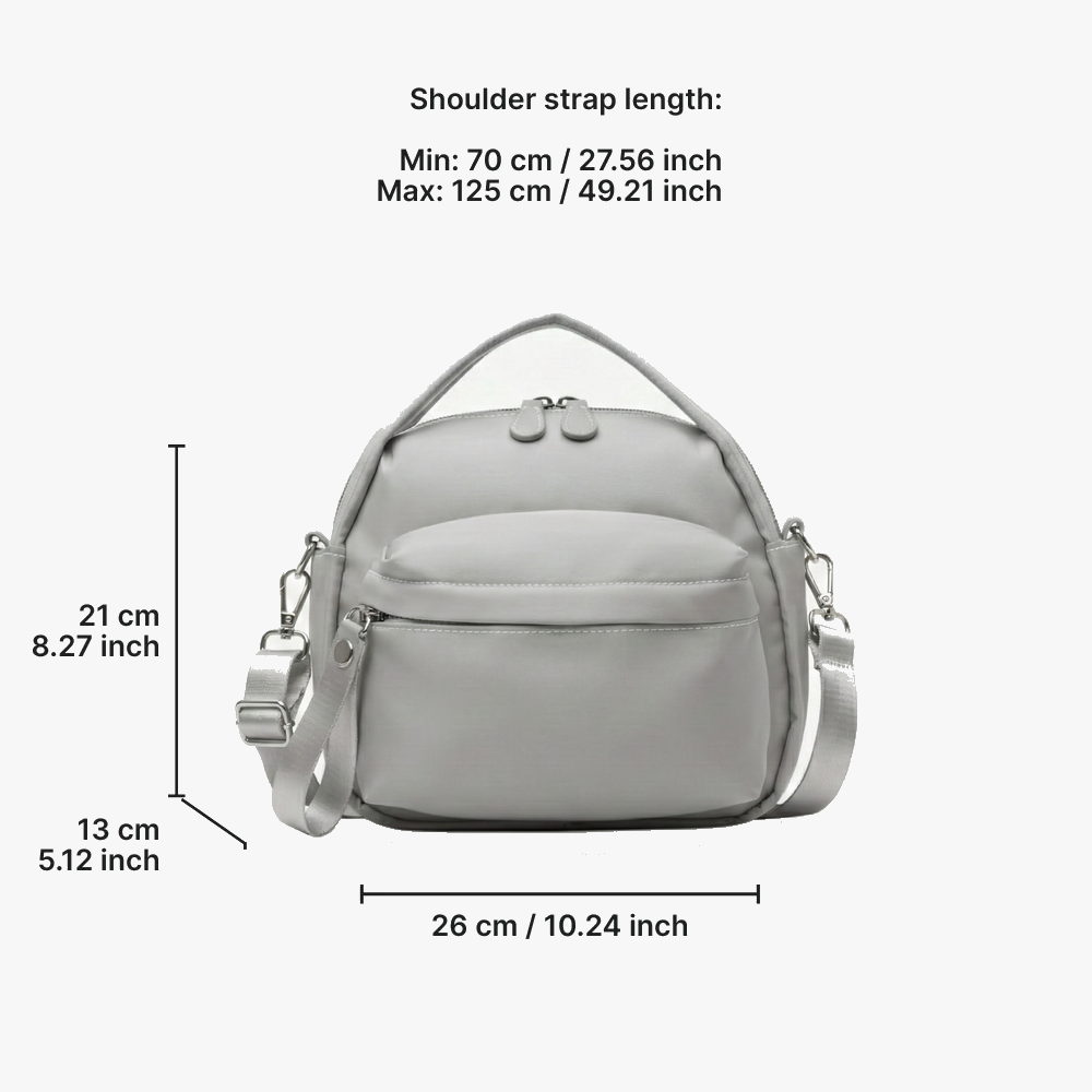 Multi-Pocket Crossbody Bag – Monceau Adjustable Strap — Grey, measurements | BTendance