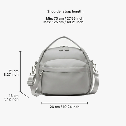 Multi-Pocket Crossbody Bag – Monceau Adjustable Strap — Grey, measurements | BTendance