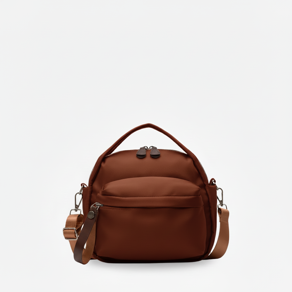 Multi-Pocket Crossbody Bag – Monceau Adjustable Strap — Brown, front view | BTendance