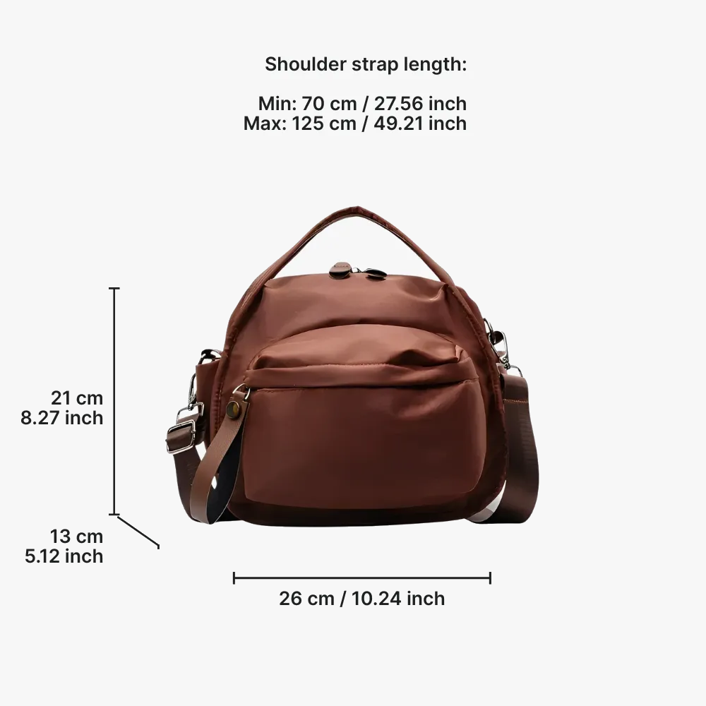 Multi-Pocket Crossbody Bag – Monceau Adjustable Strap — Brown, measurements | BTendance