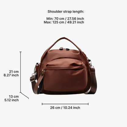 Multi-Pocket Crossbody Bag – Monceau Adjustable Strap — Brown, measurements | BTendance