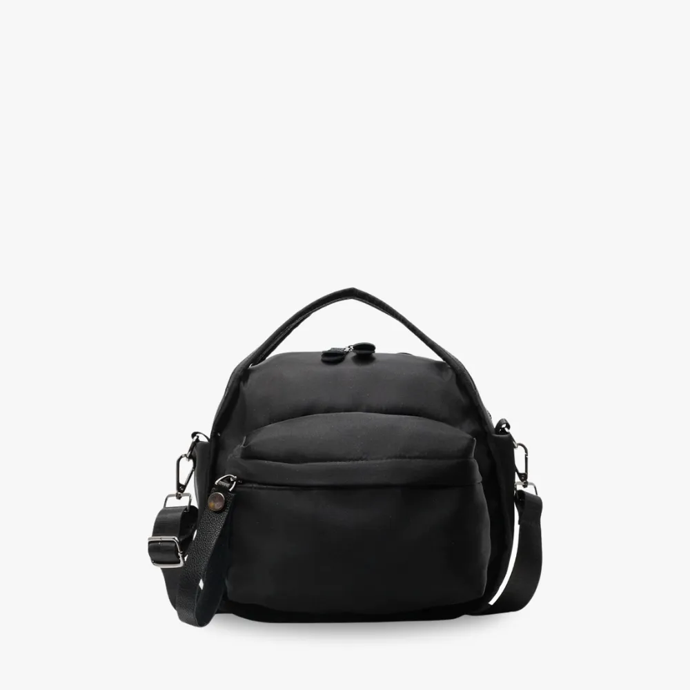 Multi-Pocket Crossbody Bag – Monceau Adjustable Strap — Black, front view | BTendance
