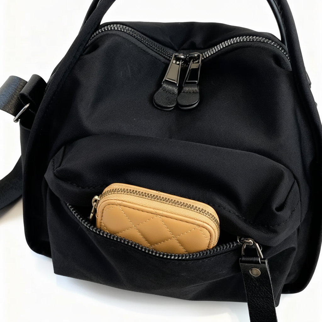 Multi-Pocket Crossbody Bag – Monceau Adjustable Strap — Black, open front pocket | BTendance
