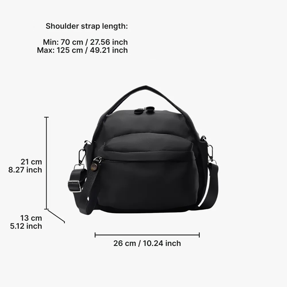 Multi-Pocket Crossbody Bag – Monceau Adjustable Strap — Black, measurements | BTendance