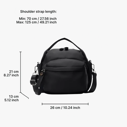 Multi-Pocket Crossbody Bag – Monceau Adjustable Strap — Black, measurements | BTendance