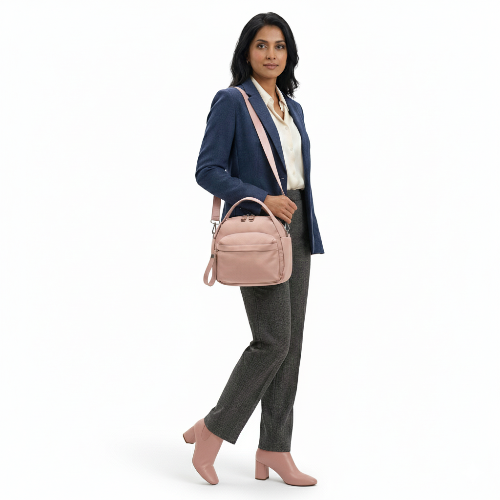 Multi-Pocket Crossbody Bag – Monceau Adjustable Strap — Pink, crossbody outfit styling | BTendance