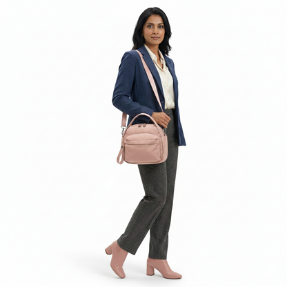 Multi-Pocket Crossbody Bag – Monceau Adjustable Strap — Pink, crossbody outfit styling | BTendance