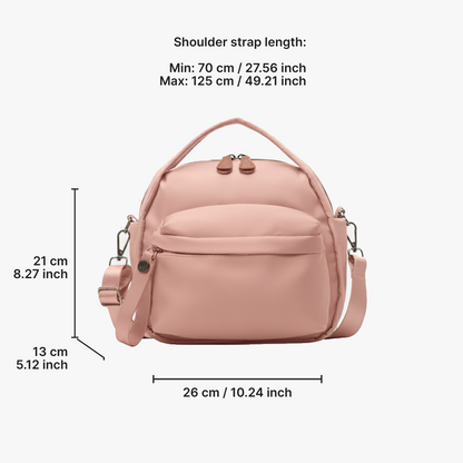 Multi-Pocket Crossbody Bag – Monceau Adjustable Strap — Pink, measurements | BTendance
