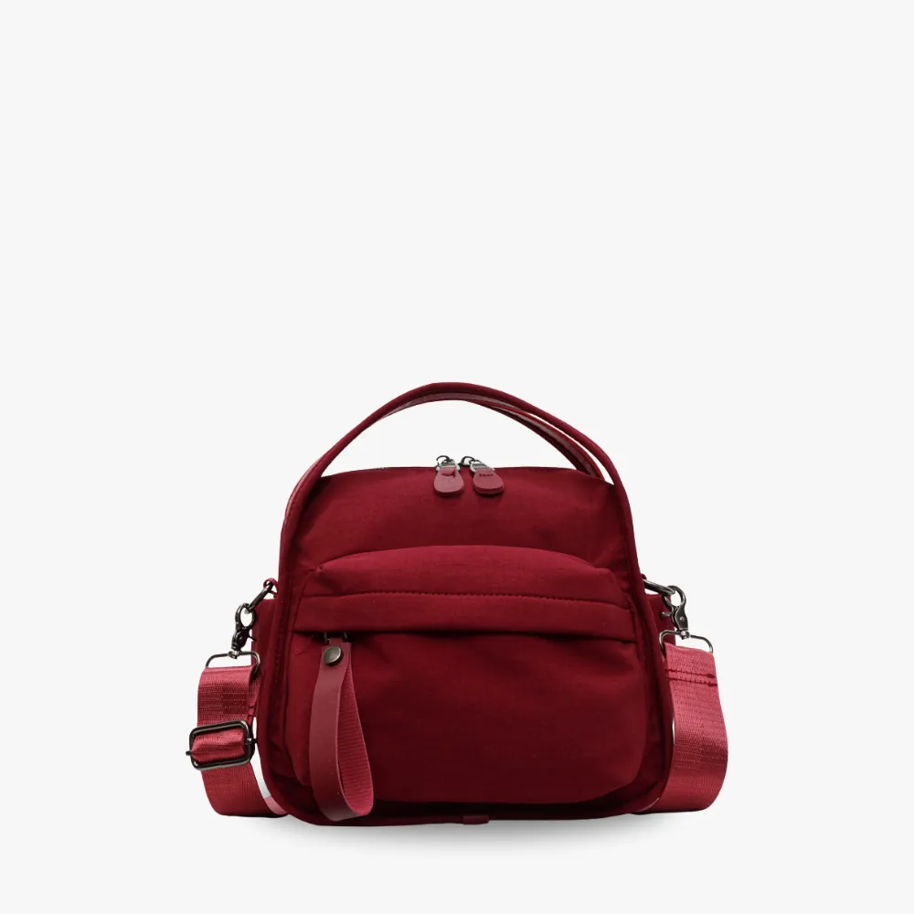 Multi-Pocket Crossbody Bag – Monceau Adjustable Strap — Burgundy, front view | BTendance