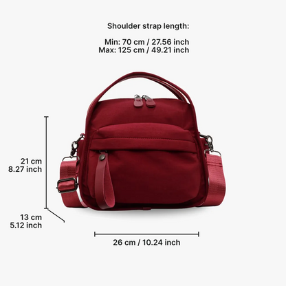 Multi-Pocket Crossbody Bag – Monceau Adjustable Strap — Burgundy, measurements | BTendance